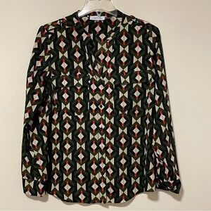 Calvin KleinWomen’s‎ SP Button up shirt Pockets Long Roll tab sleeve Geometric
